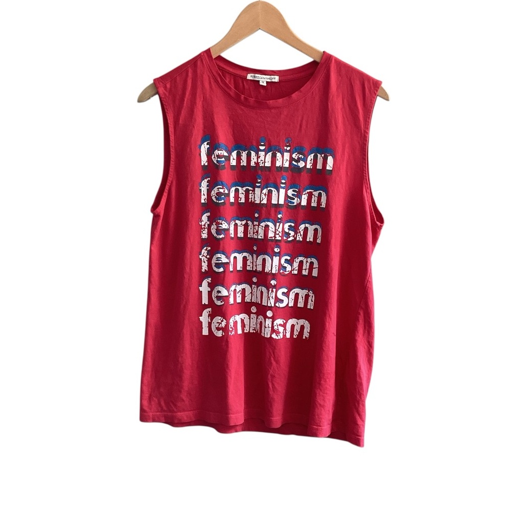 REBECCA MINKOFF Red Graphic “feminism” Muscle Tee